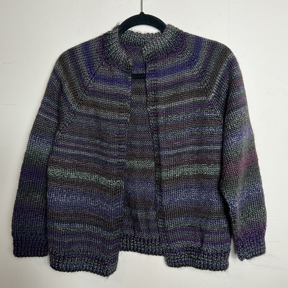 Handmade Knit Sweater Cardigan Open Front Purple Grey size S/M - Picture 4 of 12